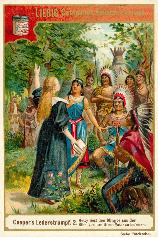 Scéna z The Deerslayer, James Fenimore Cooper (chromolitho) od European School