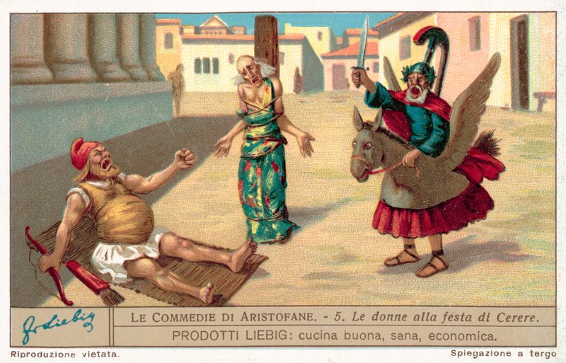 Scéna z Thesmophoriazusae (chromolitho) od European School