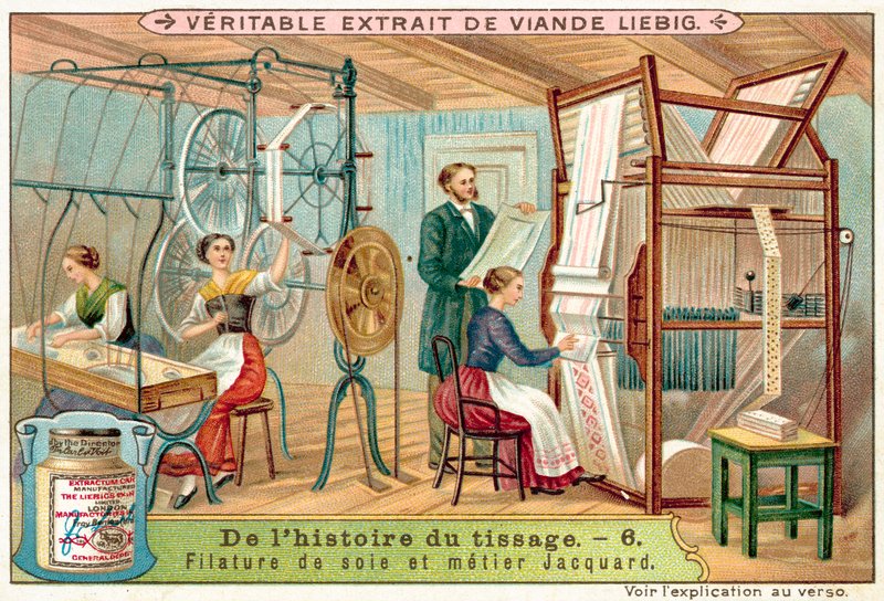 Předení hedvábí a žakárový stav (chromolitho) od European School