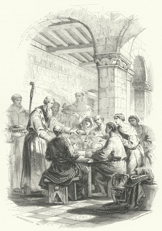 St Eligius podávající jídlo chudým (rytina) od European School