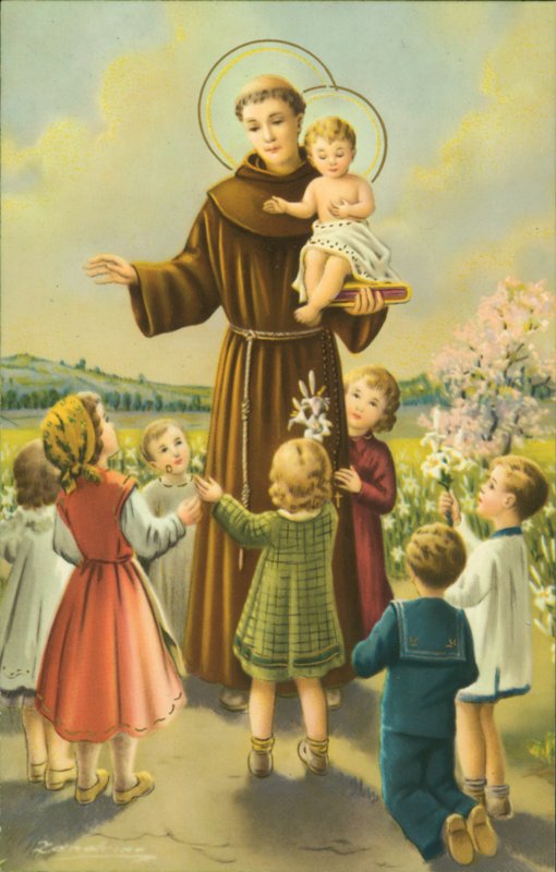 Svatý František z Assisi s Ježíškem a dětmi (barevná litografie) od European School