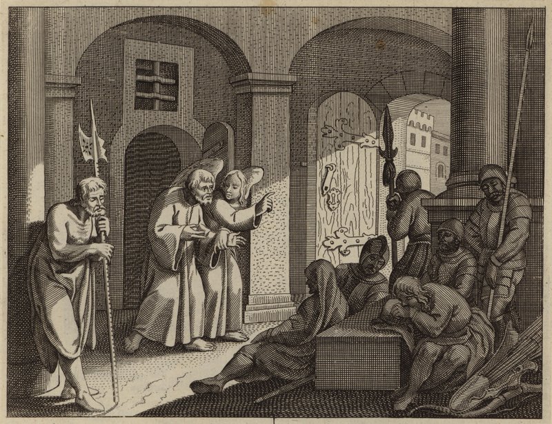 Svatý Petr vysvobozen z vězení andělem (rytina) od European School