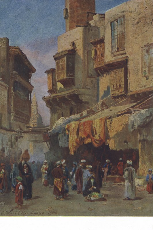 Pouliční scéna z Káhiry, Egypt (barevná litografie) od European School