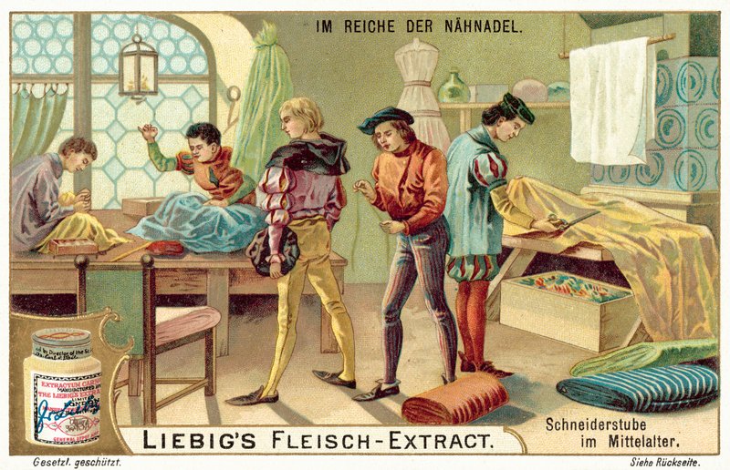 Krejčovská dílna ve středověku (chromolitho) od European School