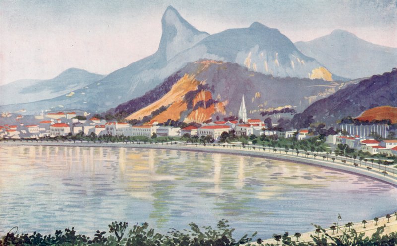 Část Botafogo v Riu na třídě Bay-side s výhledem na horu Corcovado (barevná fotografie) od European School