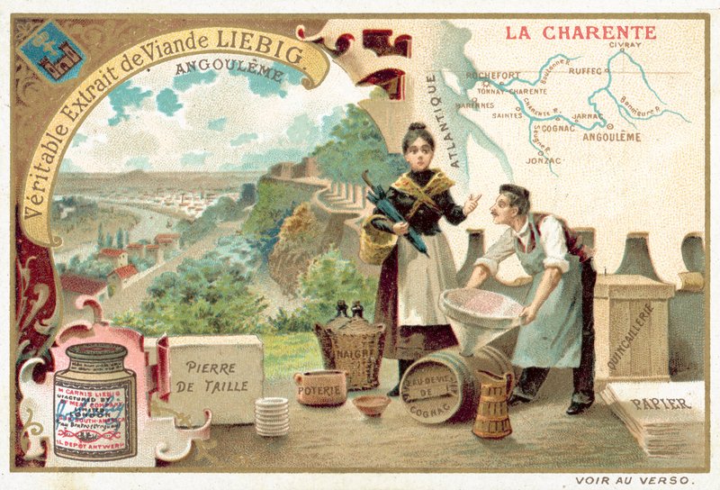 Charente a pohled na Angouleme (chromolitho) od European School
