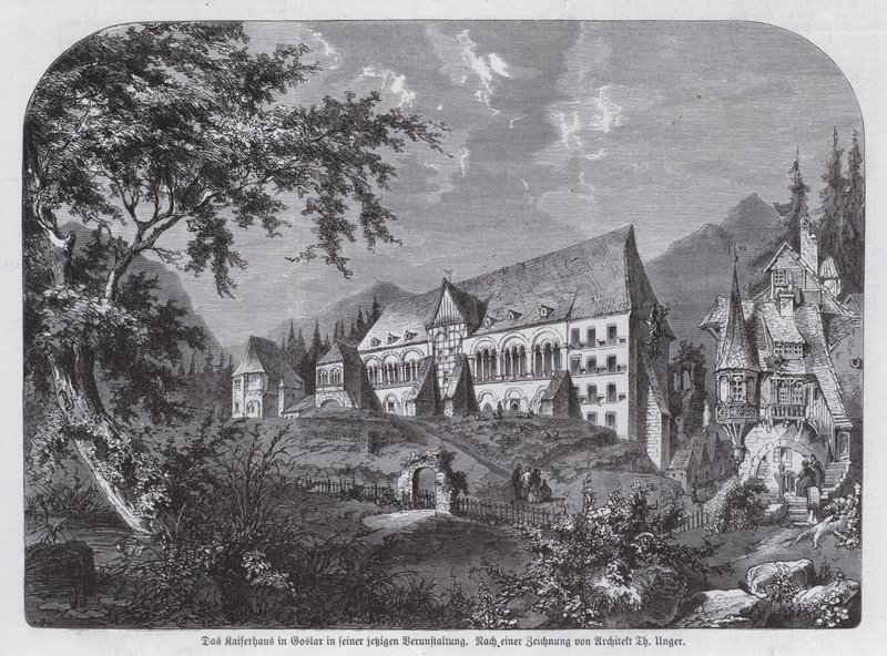Kaiserhaus, císařský palác v Goslaru, Německo (rytina) od European School
