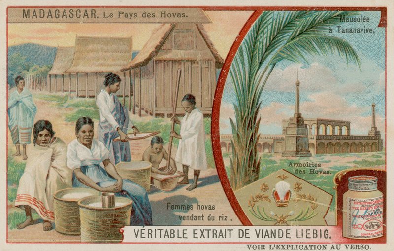 Země Hova: Ženy prodávající rýži, Mauzoleum v Antananarivo a erb Hova od European School