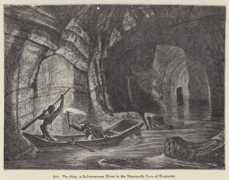 The Styx, podzemní řeka v Mammoth Cave of Kentucky (rytina) od European School