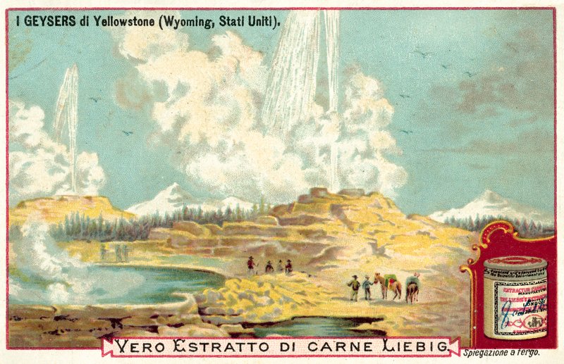 Gejzíry Yellowstonského národního parku, Wyoming, USA (chromolitho) od European School