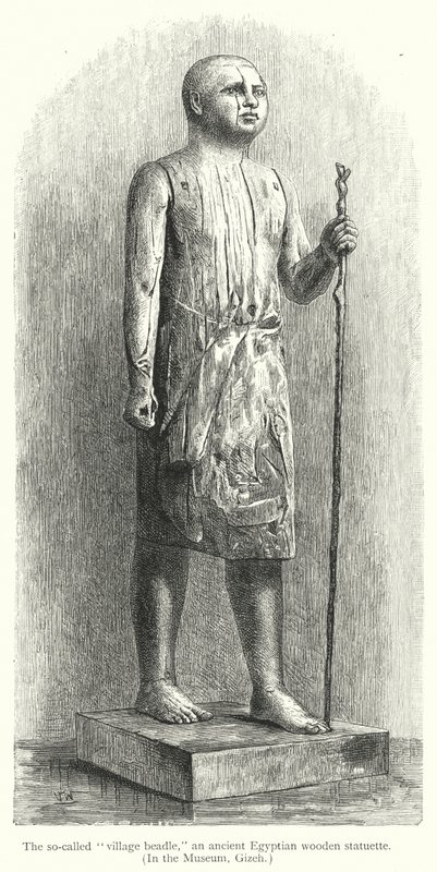 Takzvaný „vesnický beadle“, staroegyptská dřevěná soška (rytina) od European School