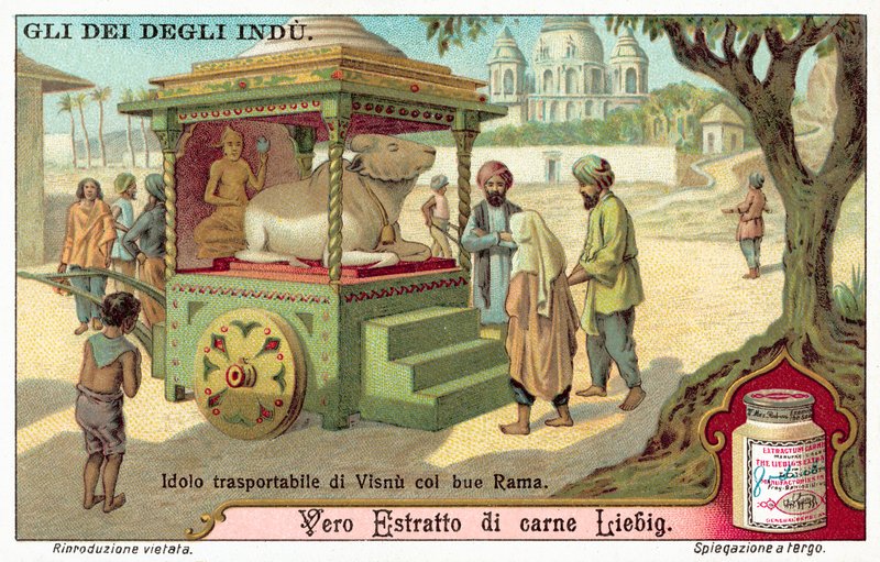 Přenosný idol Višnua s volem Rámou (chromolitho) od European School