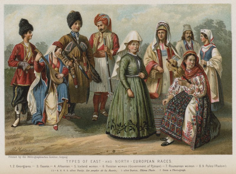 Typy východoevropských a severoevropských ras (chromolitho) od European School