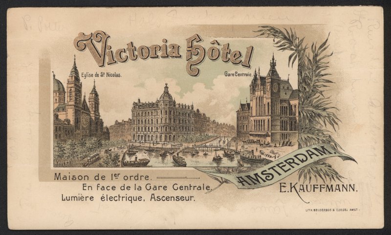 Victoria Hotel, Amsterdam (barevná rytina) od European School