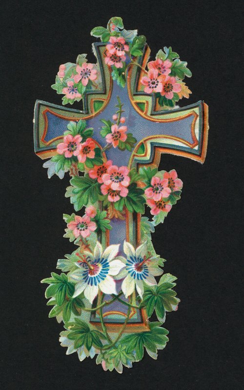 Viktoriánské zbytky: Svatý kříž (chromolitho) od European School