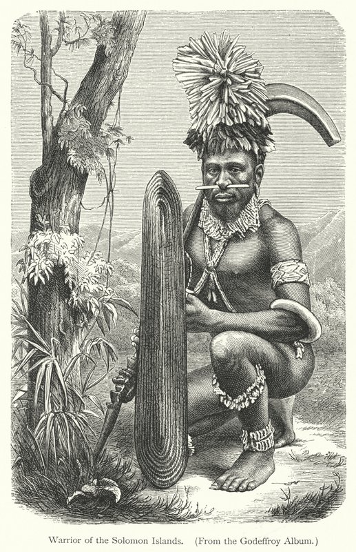 Warrior of Šalamounových ostrovů (rytina) od European School