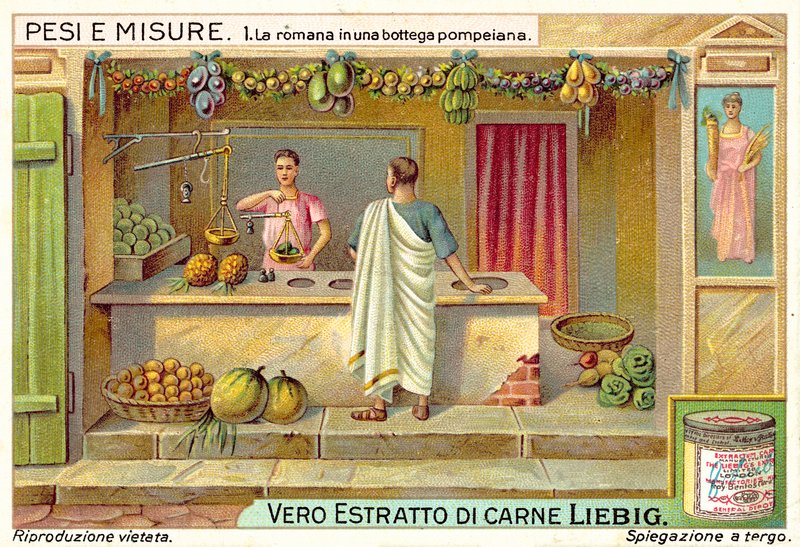 Vážení ovoce v obchodě v Pompejích (chromolitho) od European School