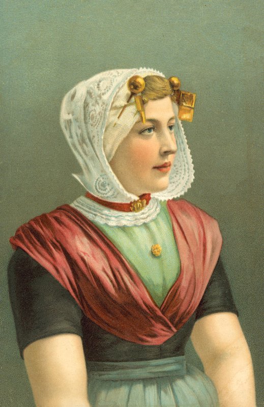 Žena v tradičním kroji (barevná litografie) od European School