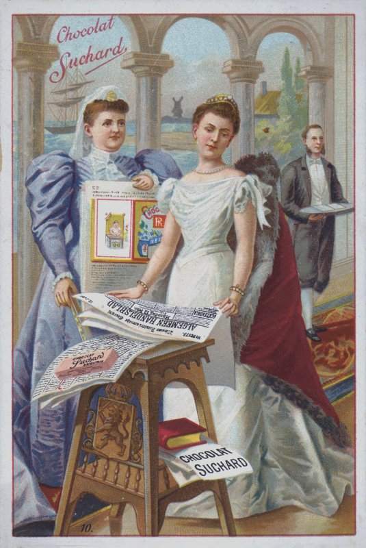 Žena s novinami, reklama na čokoládu Suchard (chromolitho) od European School