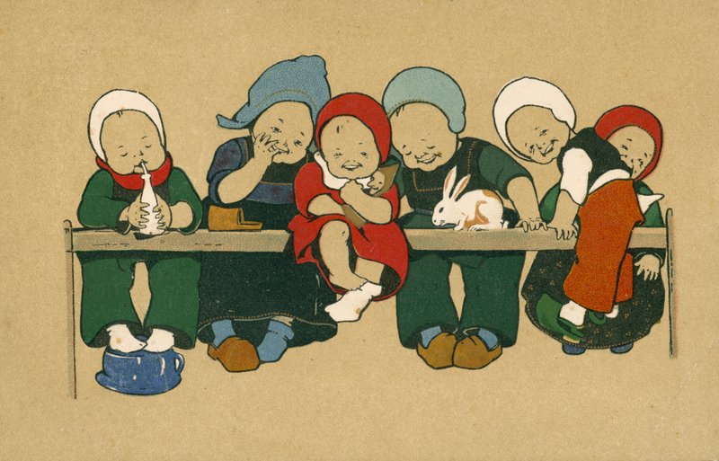 Malé holandské děti v kostýmech (barevná litografie) od European School