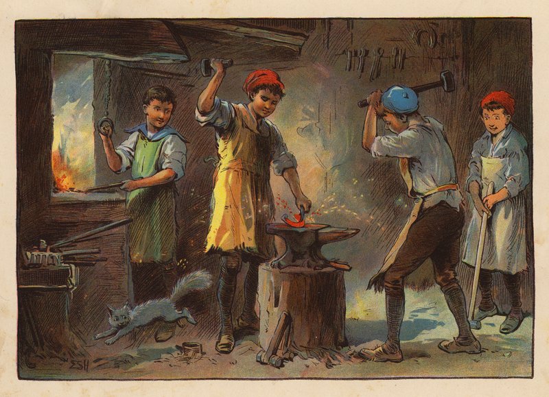 Malí dělníci: (barevná litografie) od Evelyn Stuart Hardy