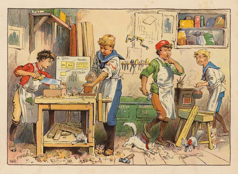 Malí dělníci: (barevná litografie) od Evelyn Stuart Hardy