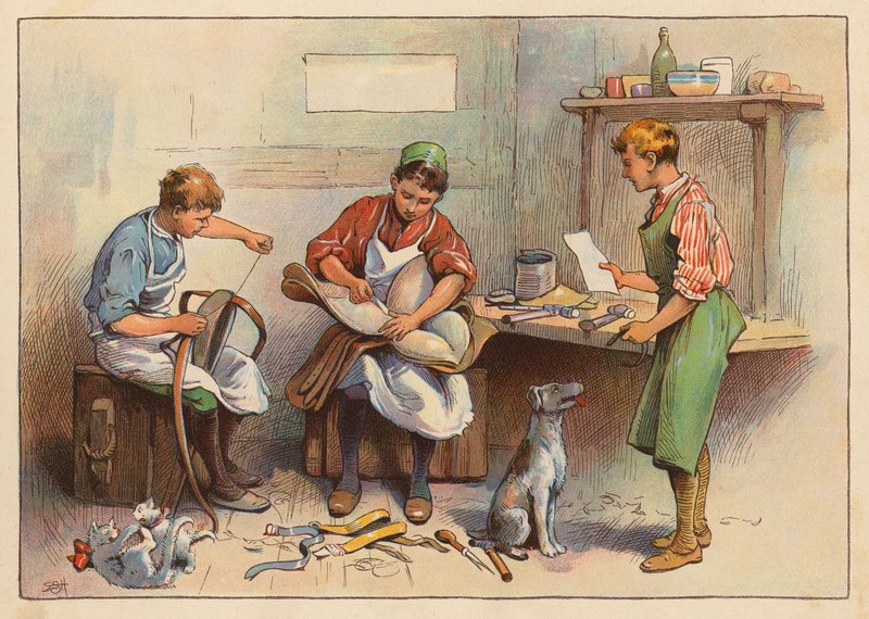 Malí dělníci: (barevná litografie) od Evelyn Stuart Hardy