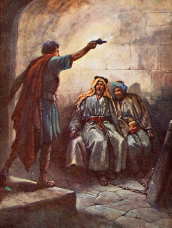Paul a Silas ve vězení (barevné lito) od Evelyn Stuart Hardy