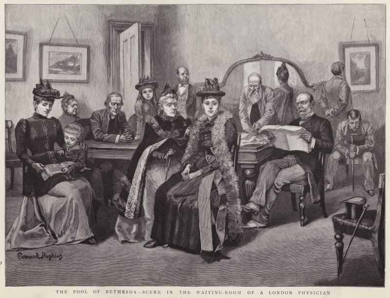 The Pool of Bethesda - scéna v čekárně londýnského lékaře (litho) od Everard Hopkins