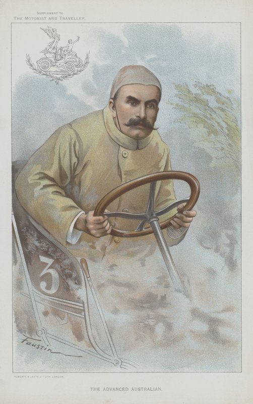 Selwyn Edge , britský závodník narozený v Austrálii (chromolitho) od Faustin