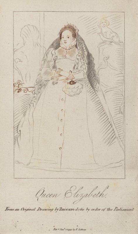 Queen Elizabeth I (barevná rytina) od Federico (after) Zuccari or Zuccaro