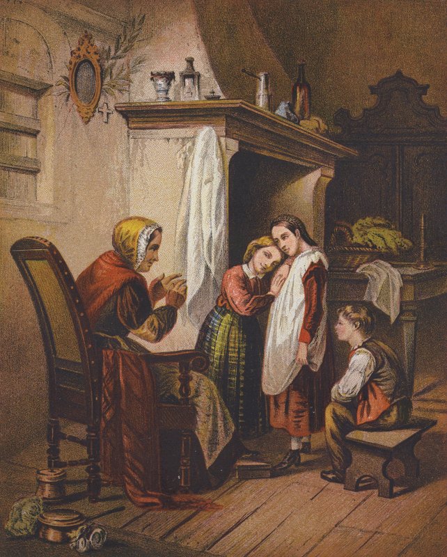 Babiččin příběh (barevná litografie) od Federigo Buzzi