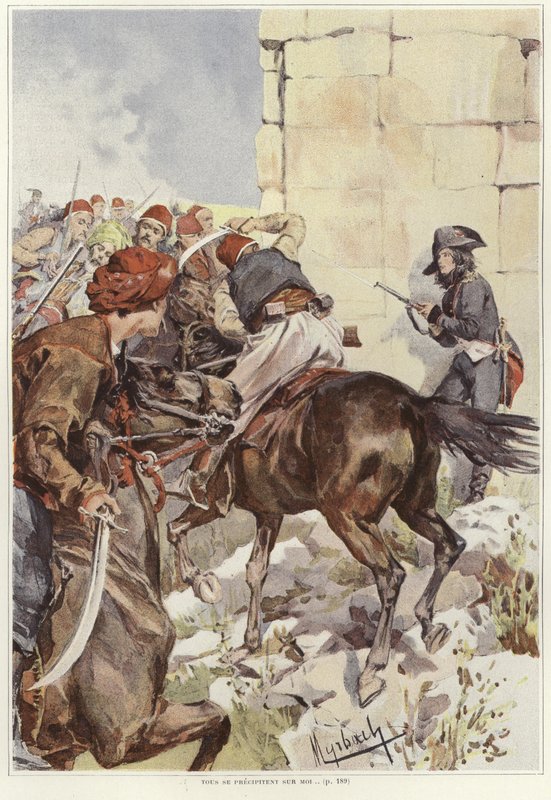 Vojáci míří svou puškou, když je napaden od Felicien baron de Myrbach Rheinfeld
