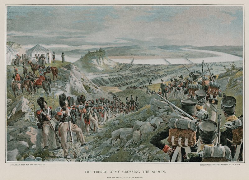 Francouzská armáda překračující Niemen od Felicien baron de Myrbach Rheinfeld