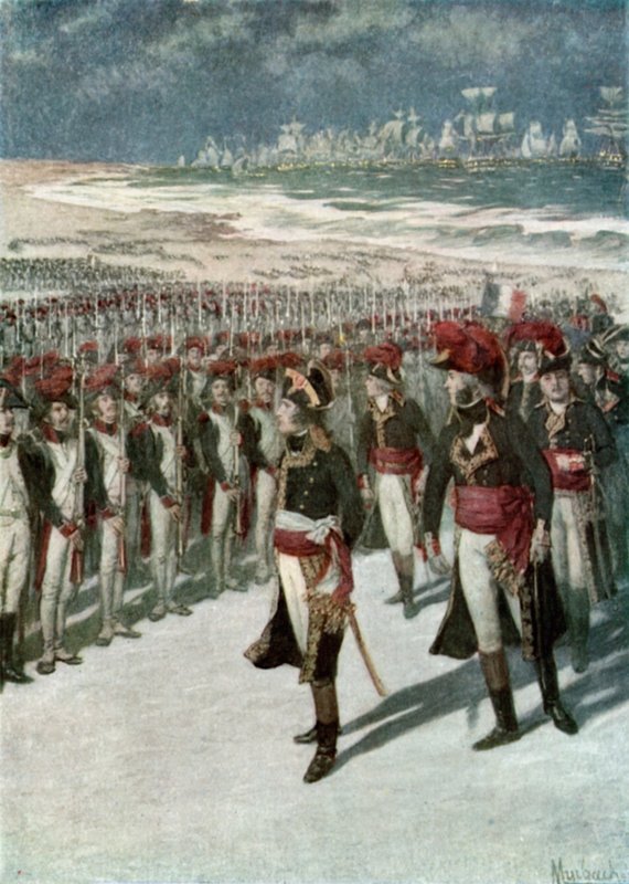Napoleon přezkoumává vojska v Boulogne od Felicien baron de Myrbach-Rheinfeld