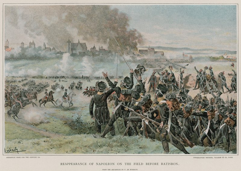 Znovuobjevení Napoleona na poli před Ratisbonem od Felicien baron de Myrbach Rheinfeld