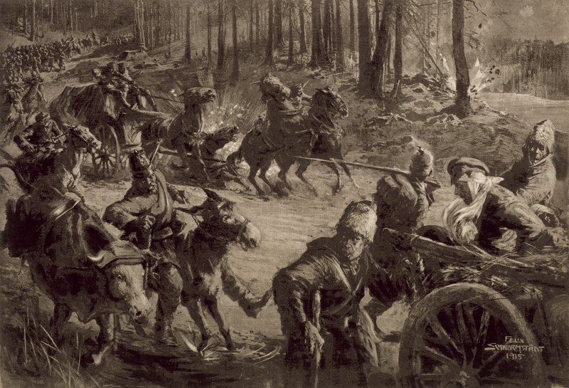 Německá vojska s válečnou kořistí, zajatci a ukořistěným dobytkem od Felix Schwormstadt