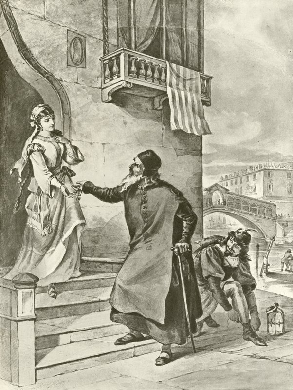 Kupec benátský. Akt II, scéna V (hlubotisk) od Felix Octavius Carr Darley