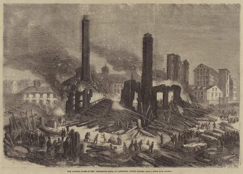 Hořící ruiny Pemberton Mills, v Lawrence, Spojené státy americké od Felix Thorigny