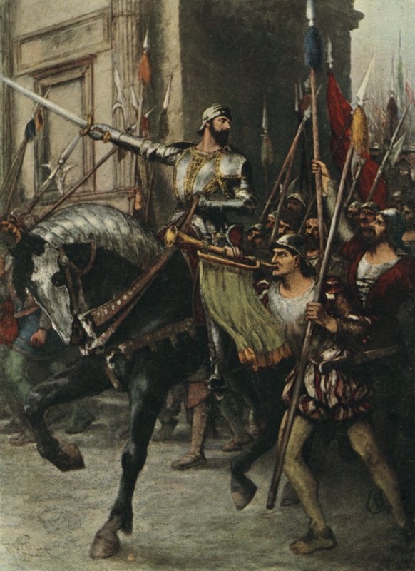 V čele velké skupiny mužů jel Rienzi od Ferdinand Lecke