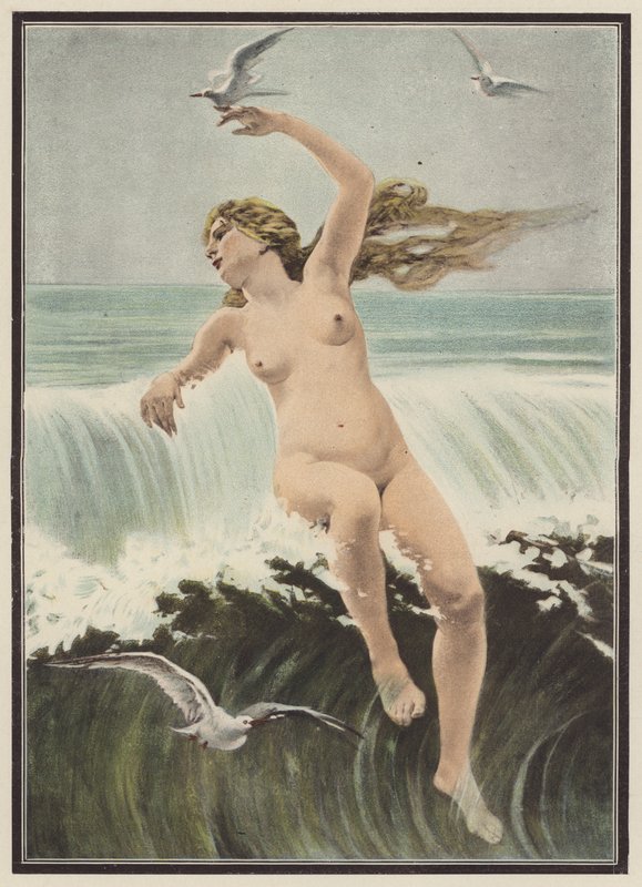 Vlny a rackové (barva lito) od Ferdinand Victor Eugene (after) Delacroix