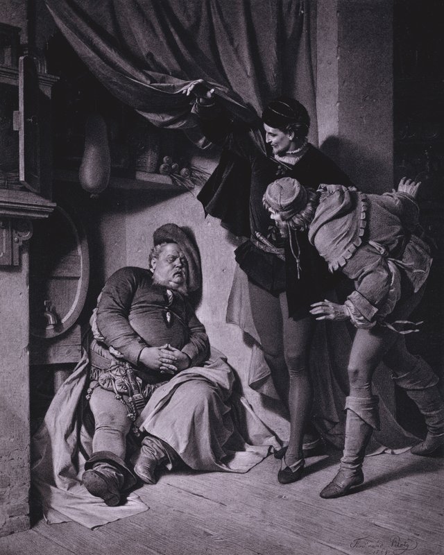 Scéna ze Shakespearova krále Jindřicha IV., část 1 (dějství II, scéna 4) (litho) od Ferdinand the Elder Piloty