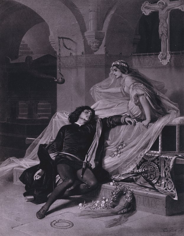 Scéna ze Shakespearova Romea a Julie (V. dějství, scéna 3) (litho) od Ferdinand the Elder Piloty
