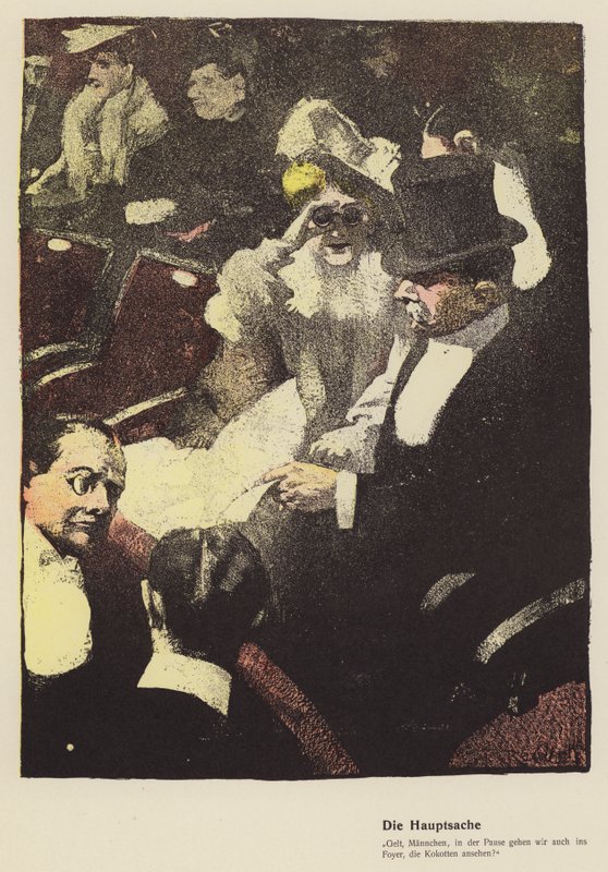 Žena při pohledu přes brýle v divadle (barevné lito) od Ferdinand von Reznicek