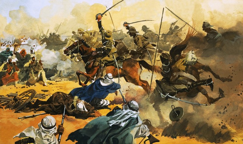 21. kopiník vede bitvu proti arabské pevnosti v Omdurmánu v roce 1897. od Ferdinando Tacconi