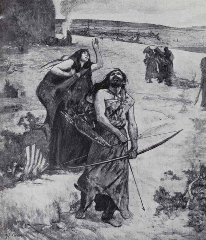 Muž z doby ledové se učí lovit lukem a šípem (litho) od Fernand (after) Cormon