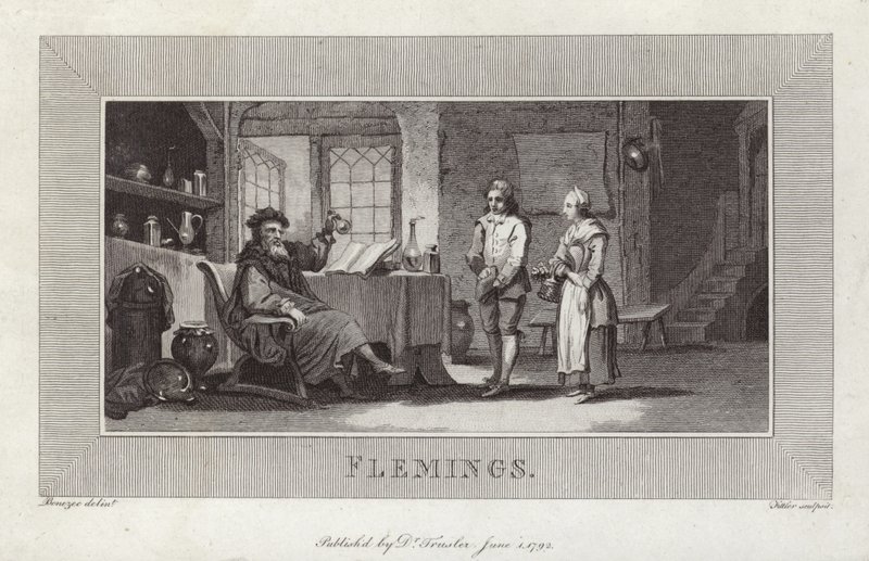 Vlámové. Rytina služebnictva a pána. od Flemish School