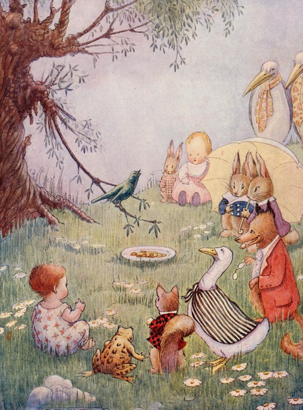 A zpíval tak krásně, že mu všichni obyvatelé v okolí dávali peníze (barevná litografie). od Flora White