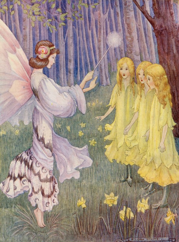 Na místě narcisů stály tři vysoké krásné dívky (barevná litografie). od Flora White