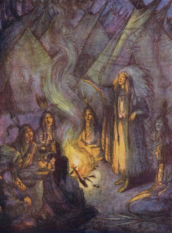Rudokožci a jejich wigwamy (barevná litografie) od Flora White